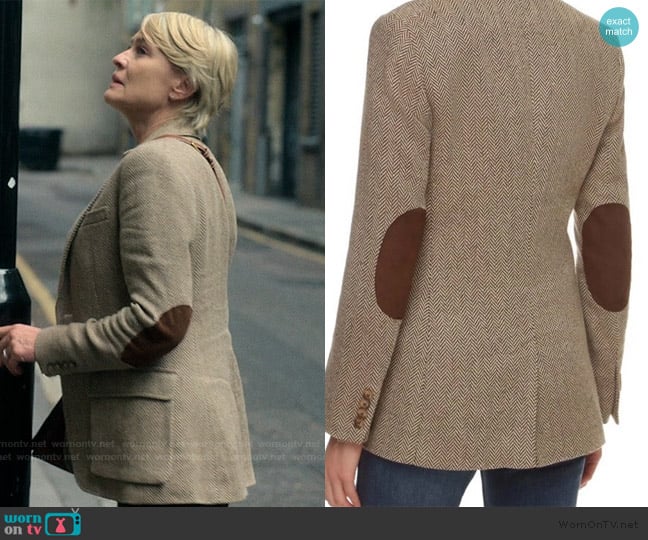 Ralph Lauren Single-Breasted Herringbone Blazer worn by Laura Sanderson (Robin Wright) on The Girlfriend