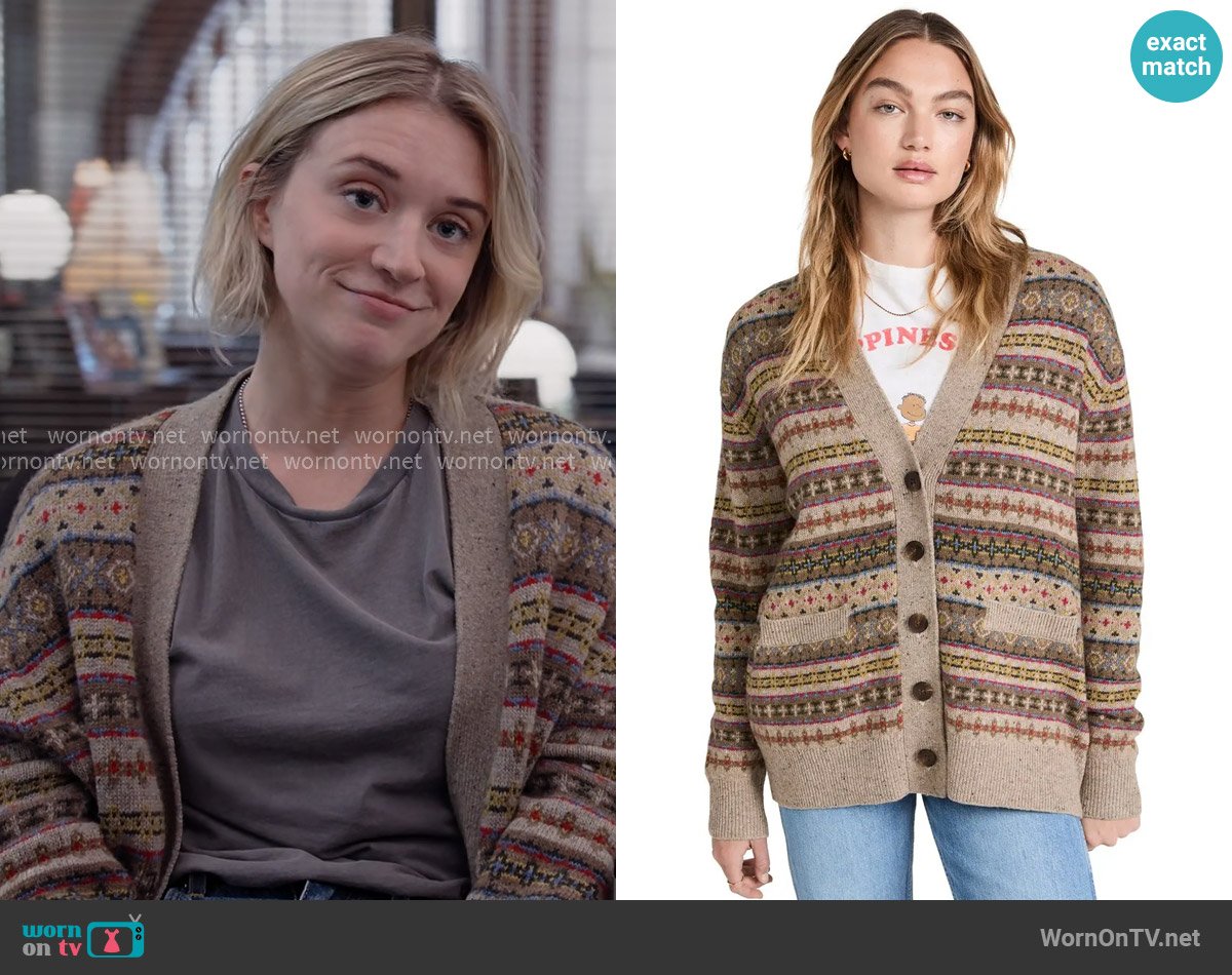 Re/Done 90s oversized cardigan worn by Mare Pritti (Chelsea Frei) on The Paper
