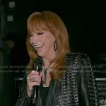Reba’s black grommet fringed leather jaket on The Voice
