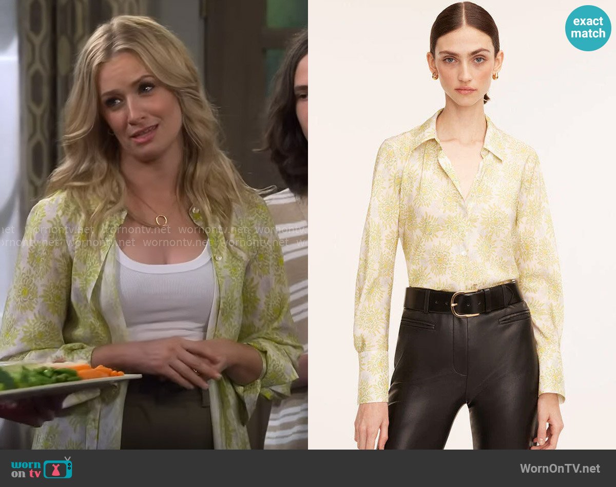 Rebecca Taylor Mini Astera Fleur Long-Sleeve Button-Front Shirt worn by Gemma (Beth Behrs) on The Neighborhood
