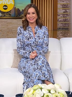Rebecca's blue print ruched dress on Good Morning America