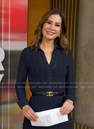 Rebecca's navy knit shirt and skirt on Good Morning America