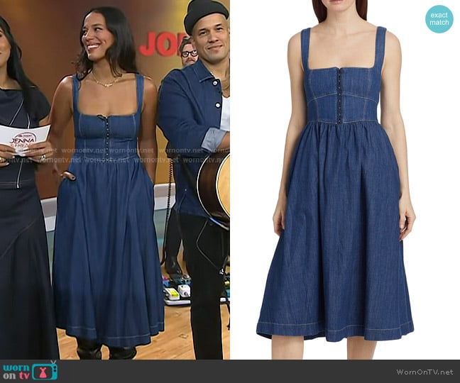 Reformation Tagliatelle Denim Midi-Dress in Ellis worn by Amanda Sudano on Today