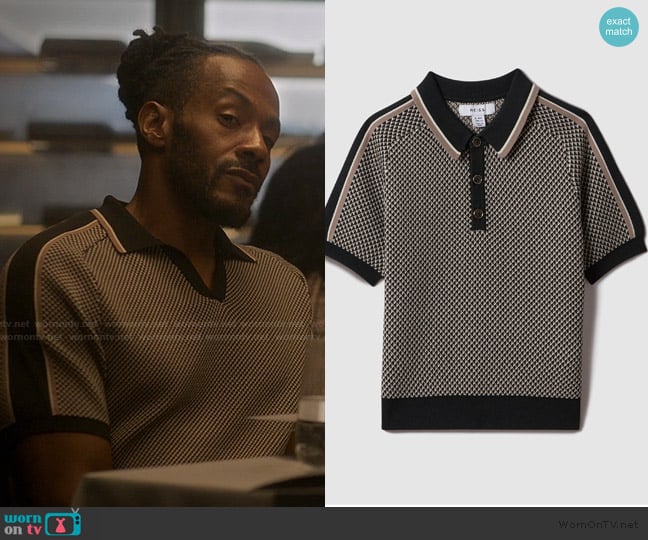Reiss Brunswick Geometric Knitted Polo worn by Lewis Stewart (McKinley Freeman) on Reasonable Doubt