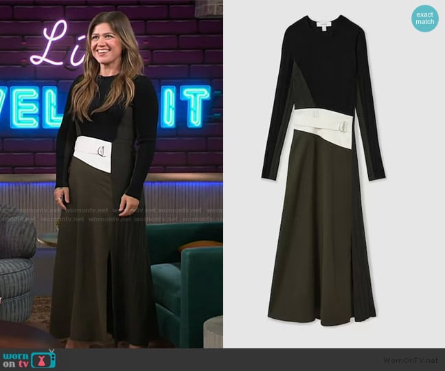 Reiss Emilina Rib Knit Panmelled Belted Dress worn by Kelly Clarkson on The Kelly Clarkson Show