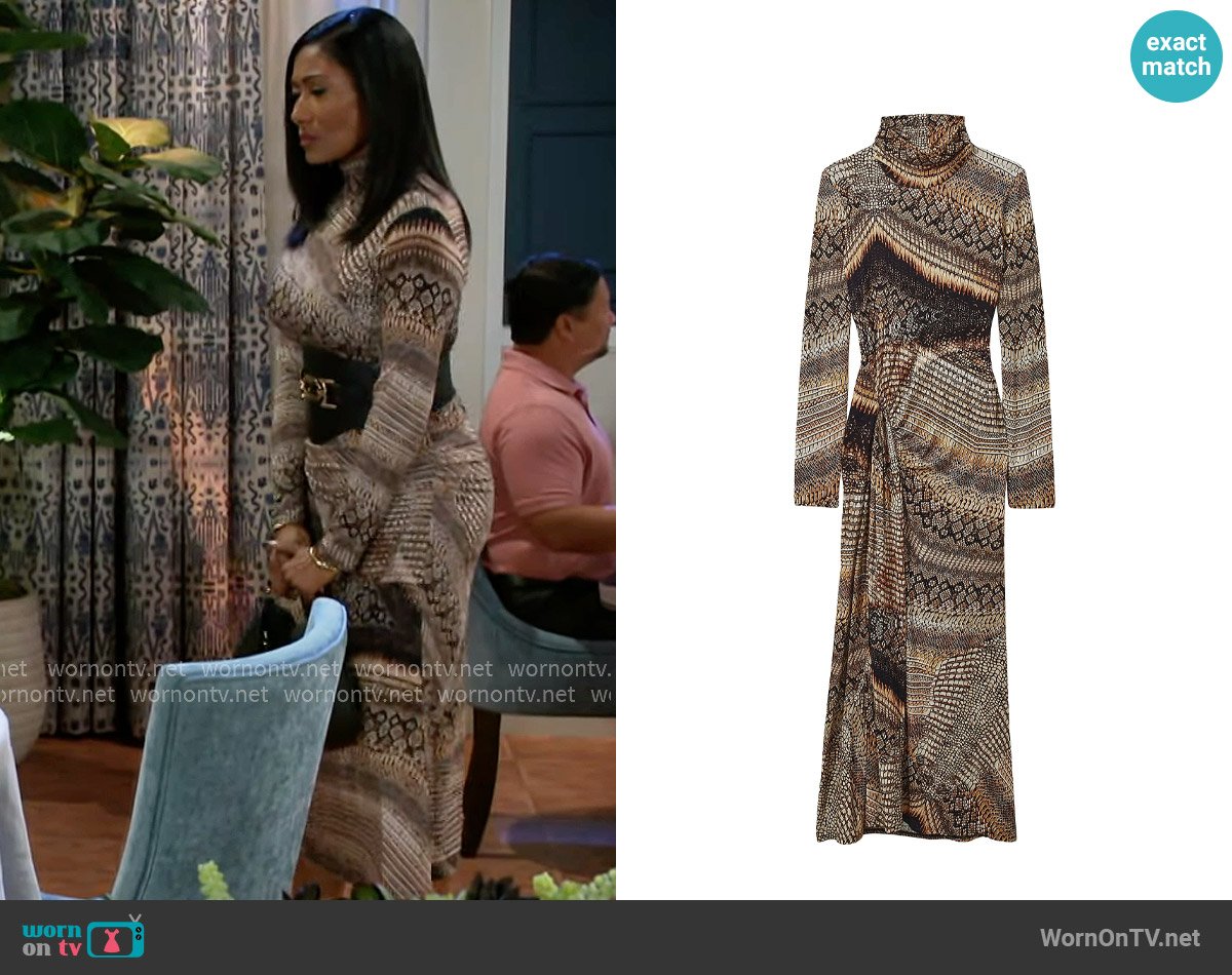 Reiss Naomi Snake Print Turtleneck Midi-Dress worn by Dana 'Leslie' Thomas (Trisha Mann-Grant) on Beyond the Gates