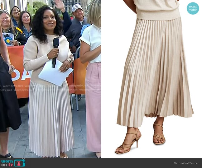 Reiss Seren Pleated Maxi Skirt in Champagne worn by Sheinelle Jones on Today
