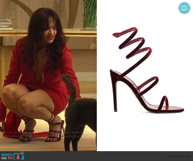 Rene Caovilla Margot embellished sandals worn by Cherry Laine (Olivia Cooke) on The Girlfriend
