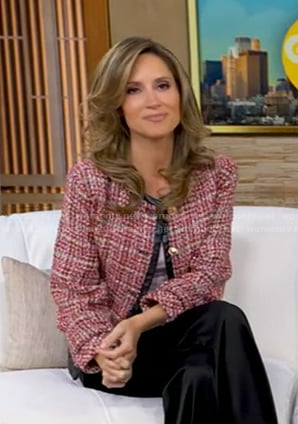Rhiannon’s red leather-trim tweed jacket on Good Morning America