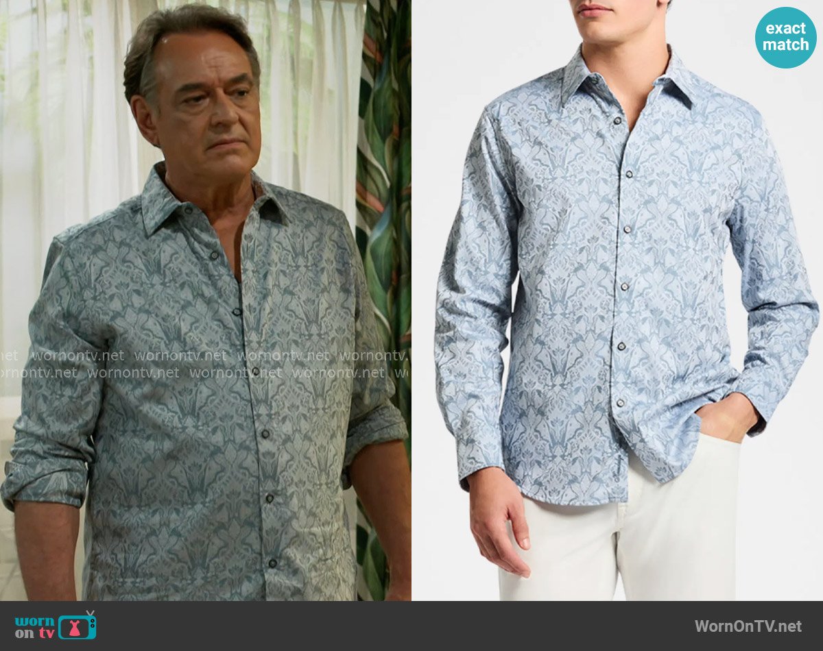 Robert Graham Highland Sport Shirt in Slate Blue worn by Joey Armstrong (Jon Lindstrom) on Beyond the Gates