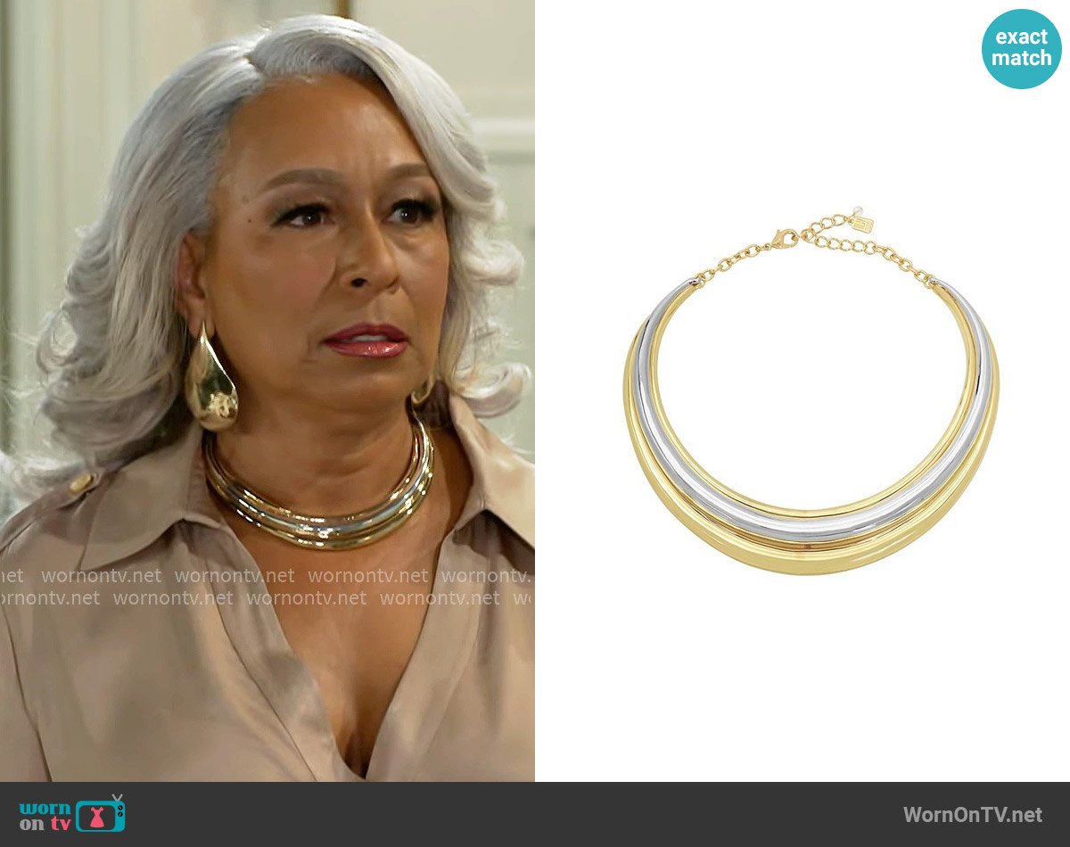 Robert Lee Morris Sculptural Ribbed Collar Necklace worn by Anita Dupree (Tamara Tunie) on Beyond the Gates