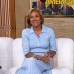 Robin’s blue ribbed knit dress on Good Morning America