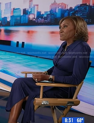 Robin's navy wrap shirtdress on Good Morning America