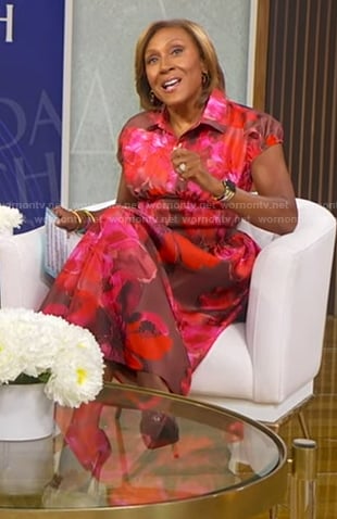 Robin's red floral cap sleeve dress on Good Morning America