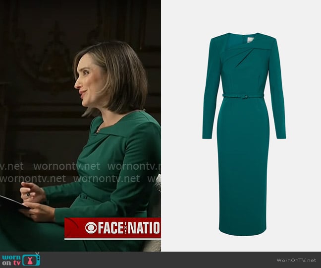 Roland Mouret Belted crêpe midi dress worn by Margaret Brennan on CBS Mornings