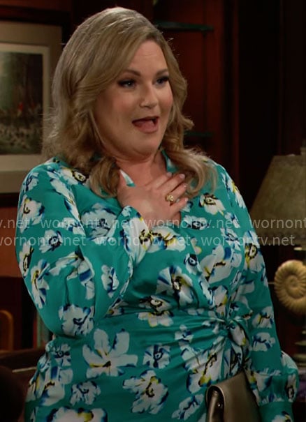 Ronna’s green floral wrap dress on The Bold and the Beautiful