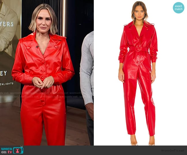 Ronny Kobo Alie Faux Leather Jumpsuit worn by Keltie Knight on E! News