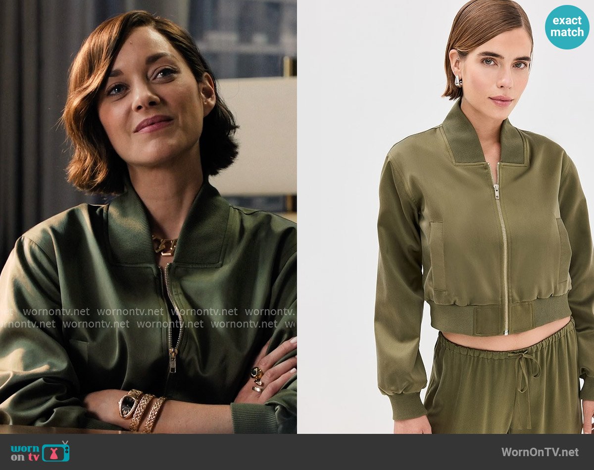 Sablyn Cala Shrunken Bomber Jacket worn by Celine Dumont (Marion Cotillard) on The Morning Show