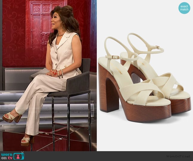 Saint Laurent Bianca 125 platform sandals worn by Julie Chen on Big Brother