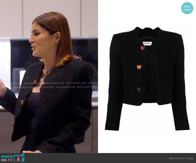 Saint Laurent Heart-buttons Cropped Tweed Jacket worn by Stephanie Shojaee (Stephanie Shojaee) on The Real Housewives of Miami