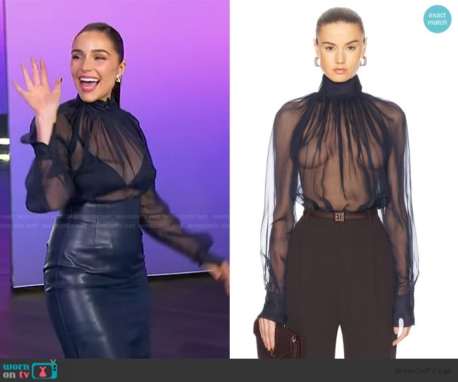 Saint Laurent Long Sleeve Blouse worn by Olivia Culpo on The Jennifer Hudson Show