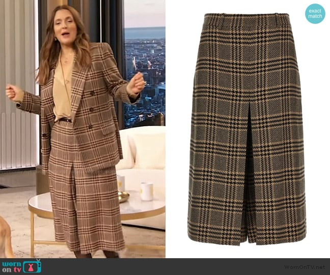 Saint Laurent Prince of Wales check trousers worn by Drew Barrymore on The Drew Barrymore Show