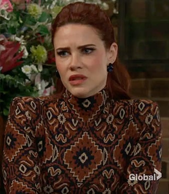 Sally’s orange printed dress on The Young and the Restless