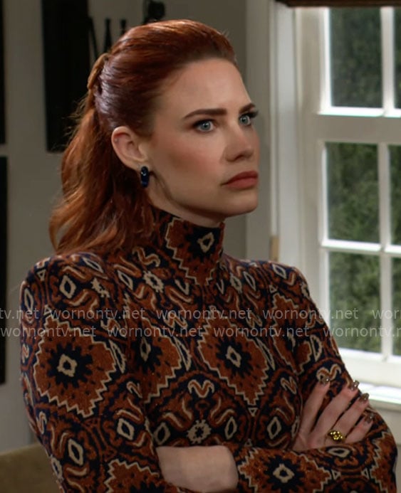 Sally's orange printed dress on The Young and the Restless