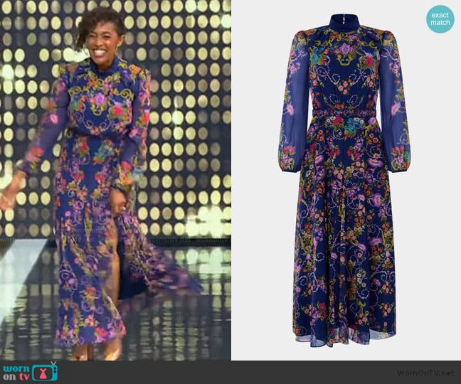 Saloni Jacqui B Dress in Nerine Navy worn by Tembi Locke on Tamron Hall Show