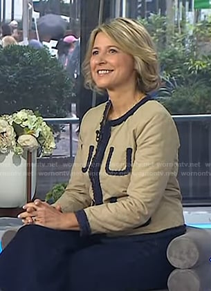 Samantha Brown’s beige quilted jacket on Today