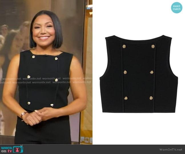 Sandro Button Detail Cropped Knit Top worn by Stephanie Ramos on Good Morning America