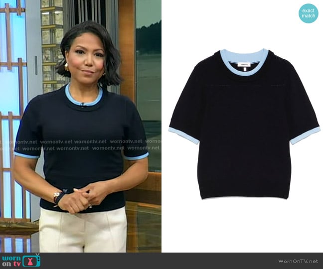 Sandro Contrasting-trim T-shirt worn by Stephanie Ramos on Good Morning America