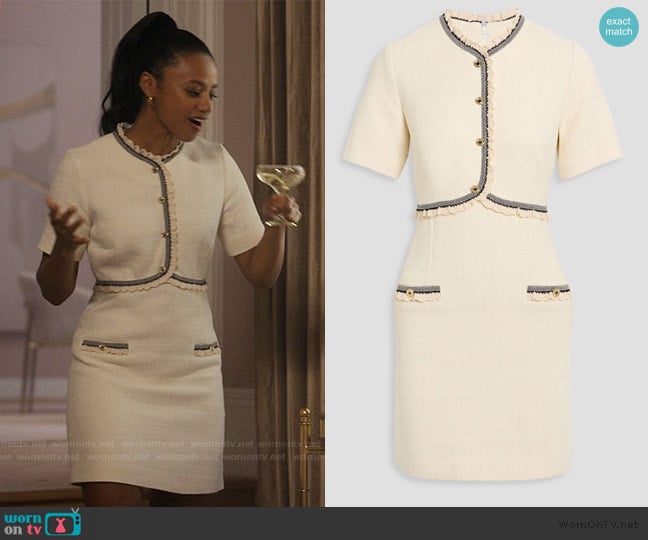 Sandro Crochet Trimmed Tweed Mini Dress worn by Brigitte Russell-Bailey (Shalom Brune-Franklin) on The Girlfriend