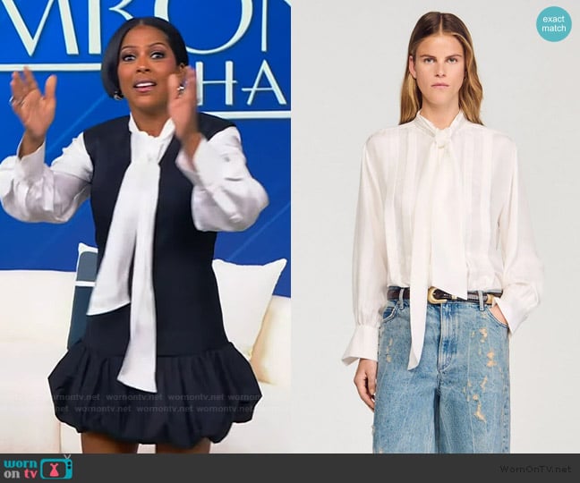 Sandro Silk lavallière shirt worn by Tamron Hall on Tamron Hall Show