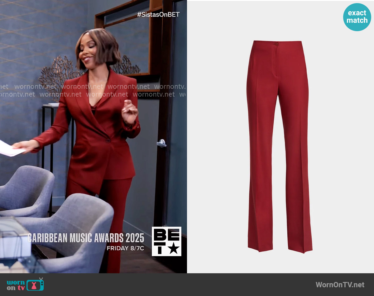 Santorelli Mid-Rise Straight-Leg Pants worn by Andrea Barnes (Kj Smith) on Tyler Perrys Sistas