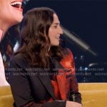 Sara Bareilles’ black and red floral suit on The Morning Show