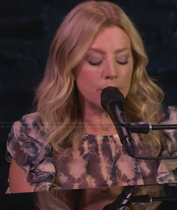 Sarah McLachlan’s printed ruffle top on Live with Kelly and Mark