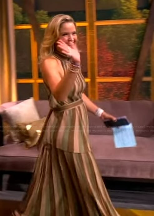 Sara’s metallic stripe top and skirt on The View