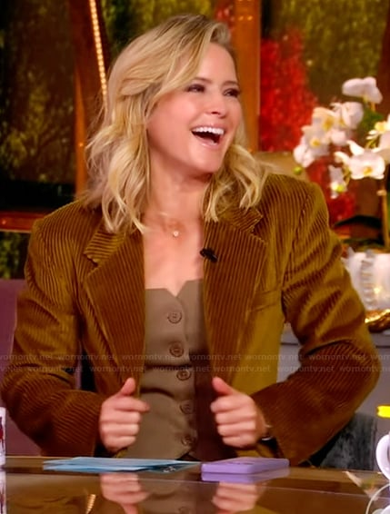 Sara's mustard corduroy jacket and pants on The View