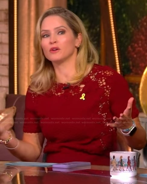 Sara’s red lace top and pants on The View