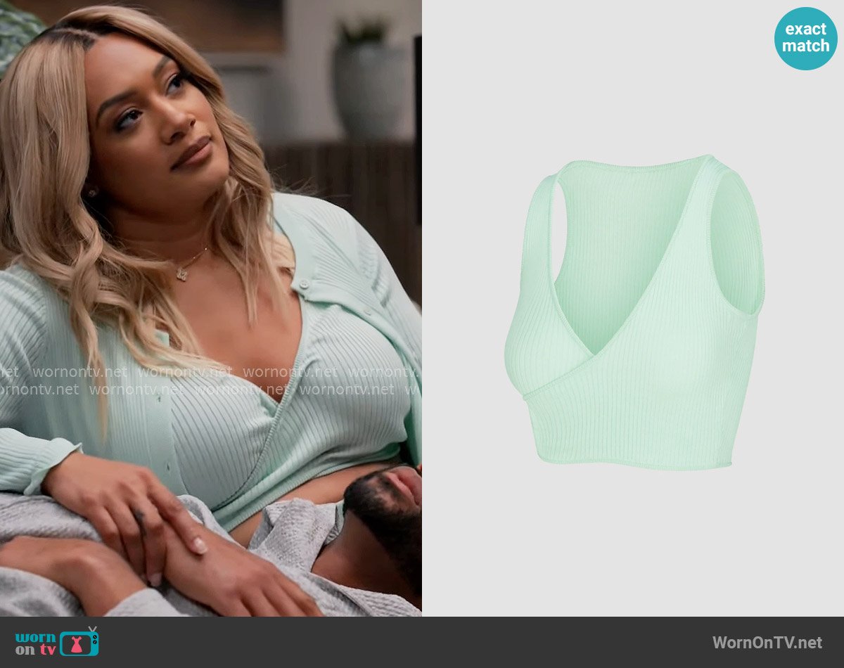 Savage x Fenty Featherweight Knit Faux Wrap Crop Top in Mojito Green worn by Fatima (Crystal Hayslett) on Tyler Perrys Sistas