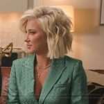 Savannah Chrisley’s green satin tie front blazer and pants on Access Hollywood