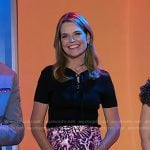 Savannah’s black lace-up top and print skirt on Today