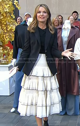 Savannah’s black blazer and white tiered skirt on Today