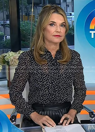 Savannah's black polka dot ruffle blouse and pleated skirt on Today