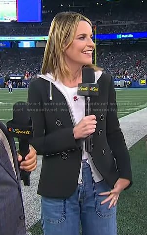 Savannah's grey hoodie and black blazer on Today