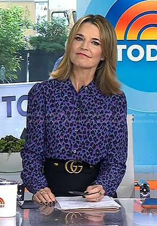 Savannah’s purple animal print blouse and black skirt on Today