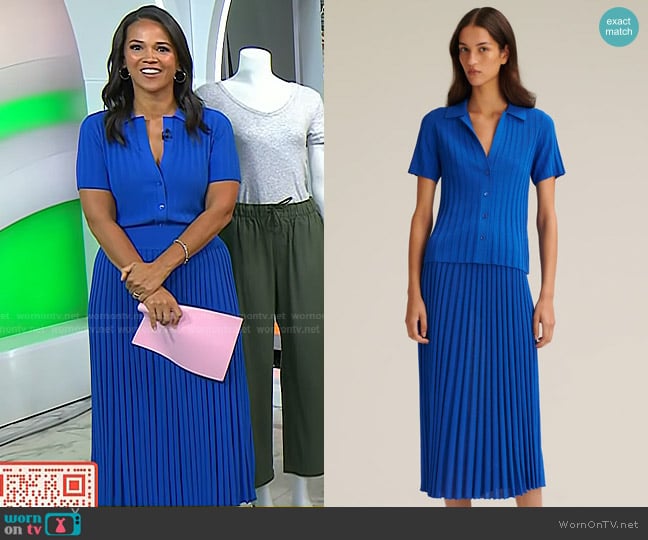 Scanlan Theodore Pleated Rib Cuffed Shirt and Pleated Rib Skirt worn by Laura Jarrett on Today