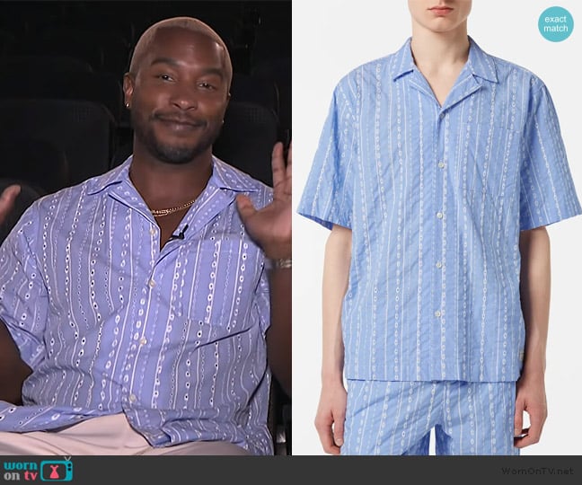 Scotch and Soda Relaxed-Fit Stripe Short-Sleeve Shirt worn by Scott Evans on Access Hollywood