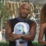 Scott’s abstract face vest on Access Hollywood